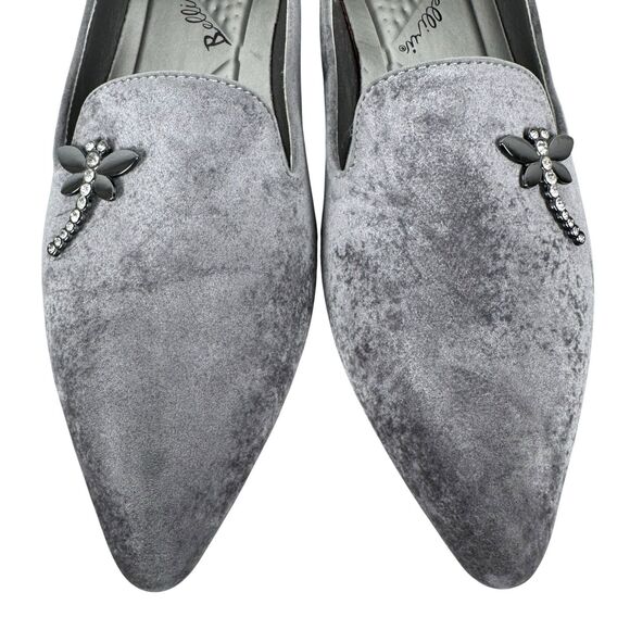 Bellini Women's Dragonfly Loafer Flat 9 Gray Velvet Pointed Toe Artsy Old Money - Picture 7 of 13